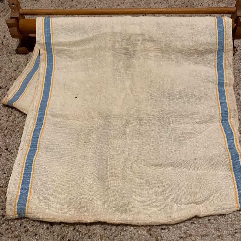 Antique Classic Cream and Blue Kitchen Towel and Holder